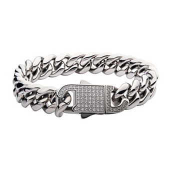 DANTE Stainless Steel Curb Chain & Cubic Zirconia Clasp Bracelet