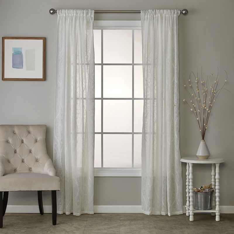 SKL Home Embroidered Rod Pocket Sheer Curtain Panel  52  x 63
