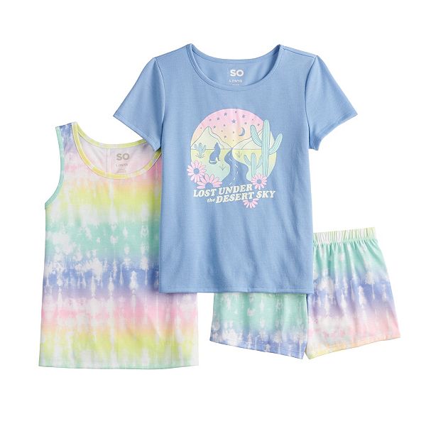 Girls 4-20 SO® Tank Top, Tee & Shorts Pajama Set