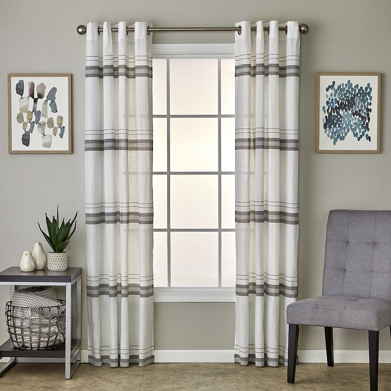 SKL Home Slate Stripe 2-pack Window Curtain Set, White, 52X63