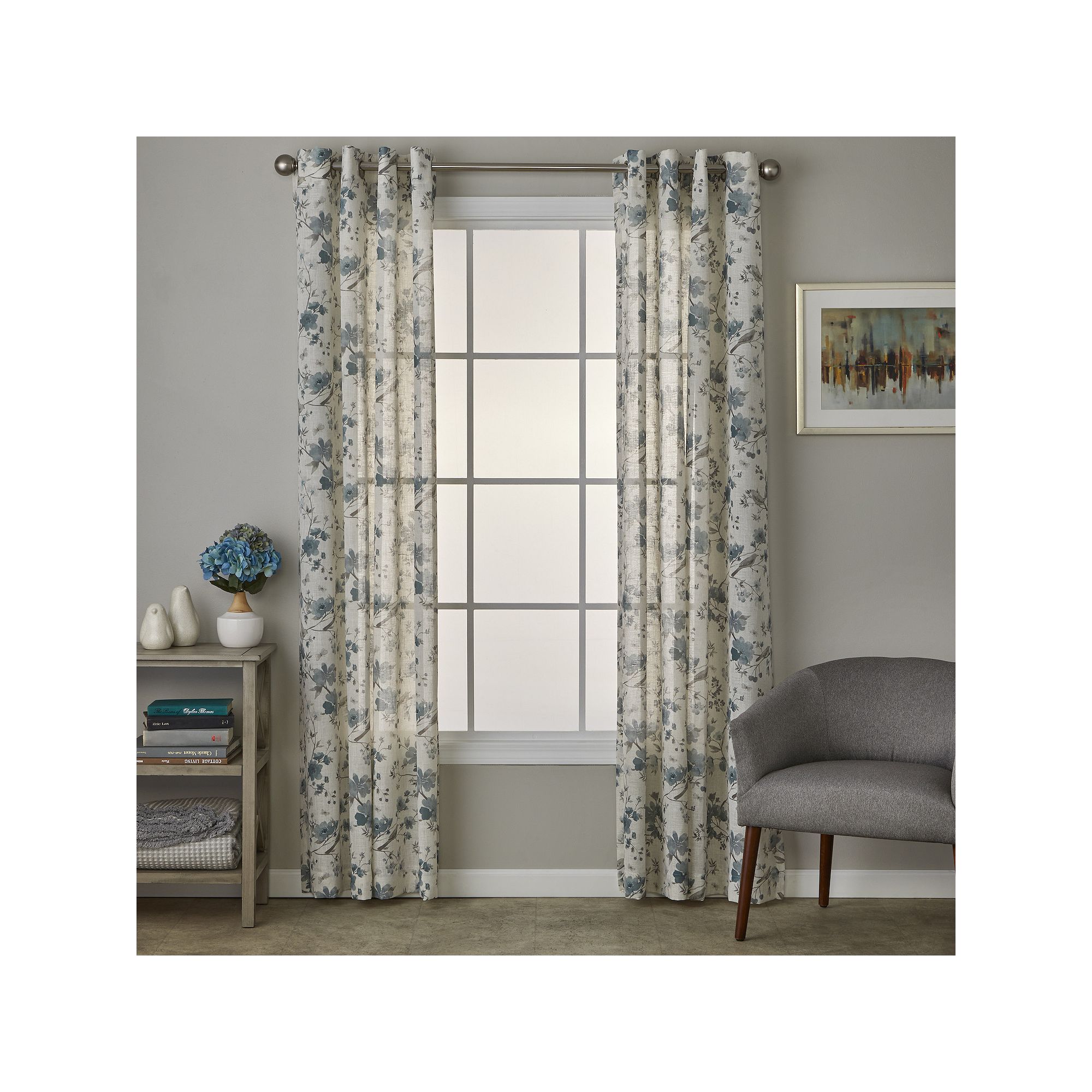 SKL Home Shelby Floral 1-panel Window Curtain, Blue