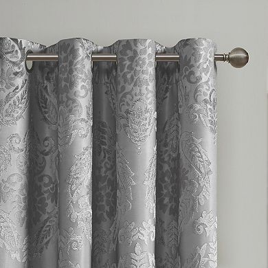 SunSmart Loraine 1-panel total 100% Blackout Knitted Jacquard Paisley Grommet Top Window Curtain
