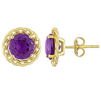 Stella Grace 18k Gold Over Silver Amethyst Halo Link Stud Earrings