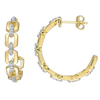 Stella Grace 18k Gold Over Silver 1/8 Carat T.W. Diamond Link Hoop Earrings