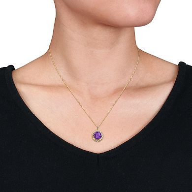 Stella Grace 18k Gold Over Silver Amethyst Halo Link Pendant Necklace
