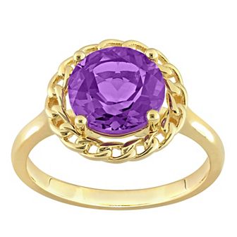 Stella Grace 18k Gold Over Silver Amethyst Halo Link Ring