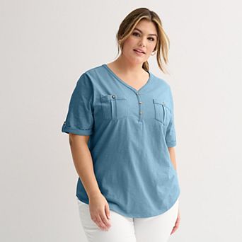Plus Croft & Barrow® Elbow Sleeve Utility Henley Top