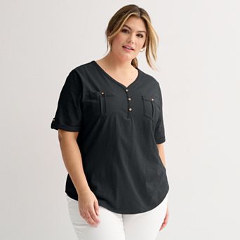 Plus Croft & Barrow® Elbow Sleeve Utility Henley Top