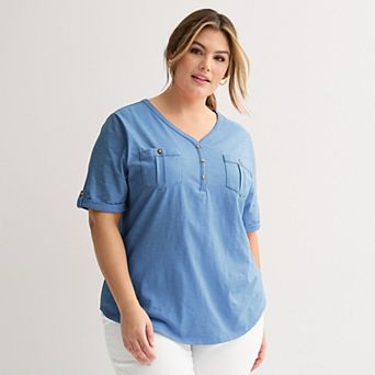 Plus Croft & Barrow® Elbow Sleeve Utility Henley Top