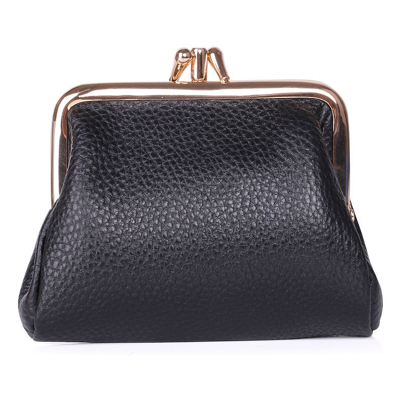 Dopp Triple Frame Leather Coin Purse, Black