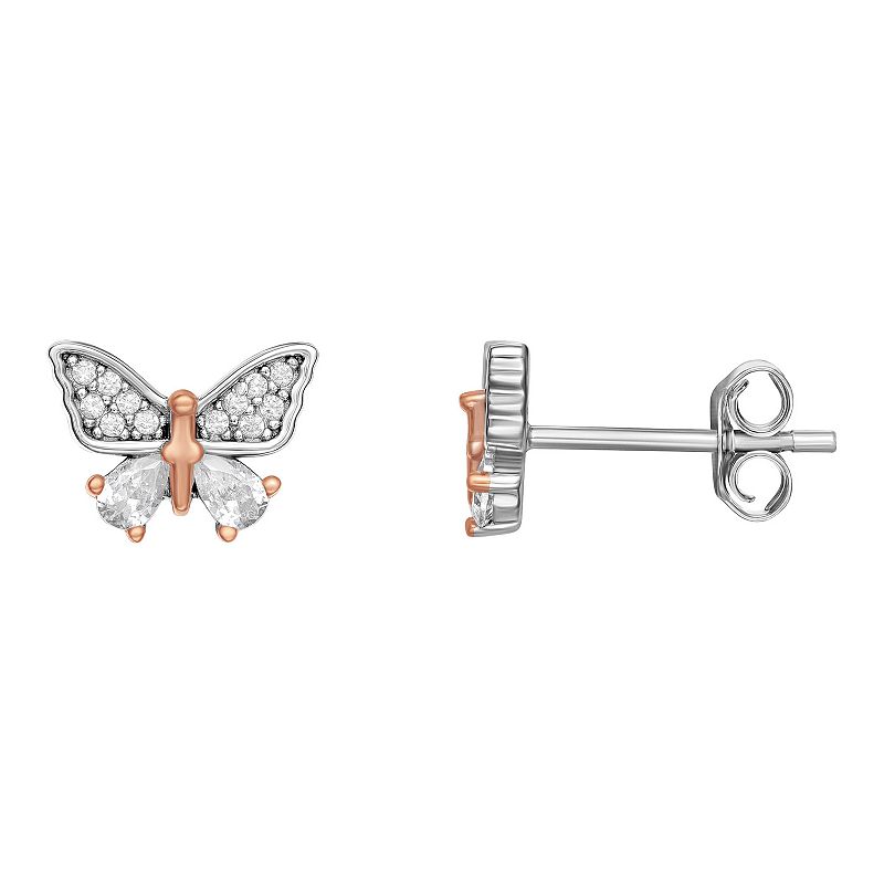 PRIMROSE Two-Tone Sterling Silver & Cubic Zirconia Butterfly Earrings, Wome