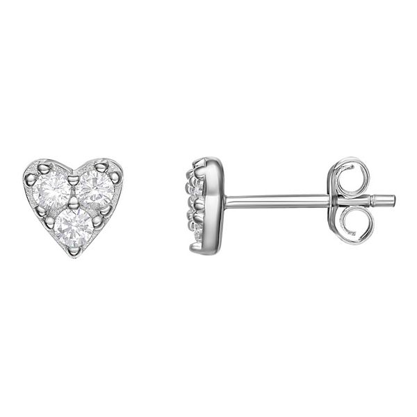 PRIMROSE Sterling Silver Cubic Zirconia Pave Heart Stud Earrings