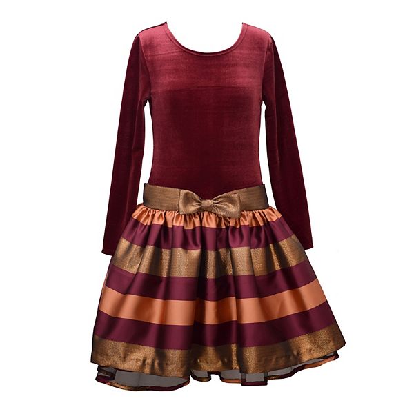 Girls 46x Bonnie Jean Velvet Striped Taffeta Dress