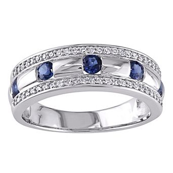 Stella Grace Men's 10k White Gold Sapphire & 1/4 Carat T.W. Diamond Wedding Band
