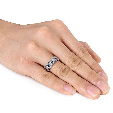 Stella Grace Men's 10k White Gold Sapphire & 1/4 Carat T.W. Diamond Wedding Band