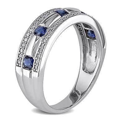 Stella Grace Men's 10k White Gold Sapphire & 1/4 Carat T.W. Diamond Wedding Band