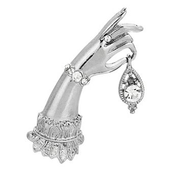 1928 Silver Tone Simulated Crystal Lady's Hand Pin