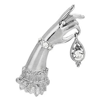 1928 Silver Tone Simulated Crystal Lady's Hand Pin