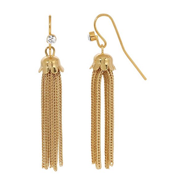 1928 Gold Tone Simulated Crystal-Accented Tassel Drop Earring