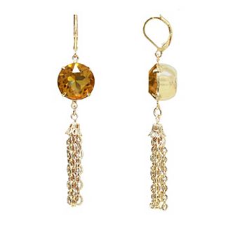 1928 Gold Tone Simulated Topaz Tassel Drop Earrings