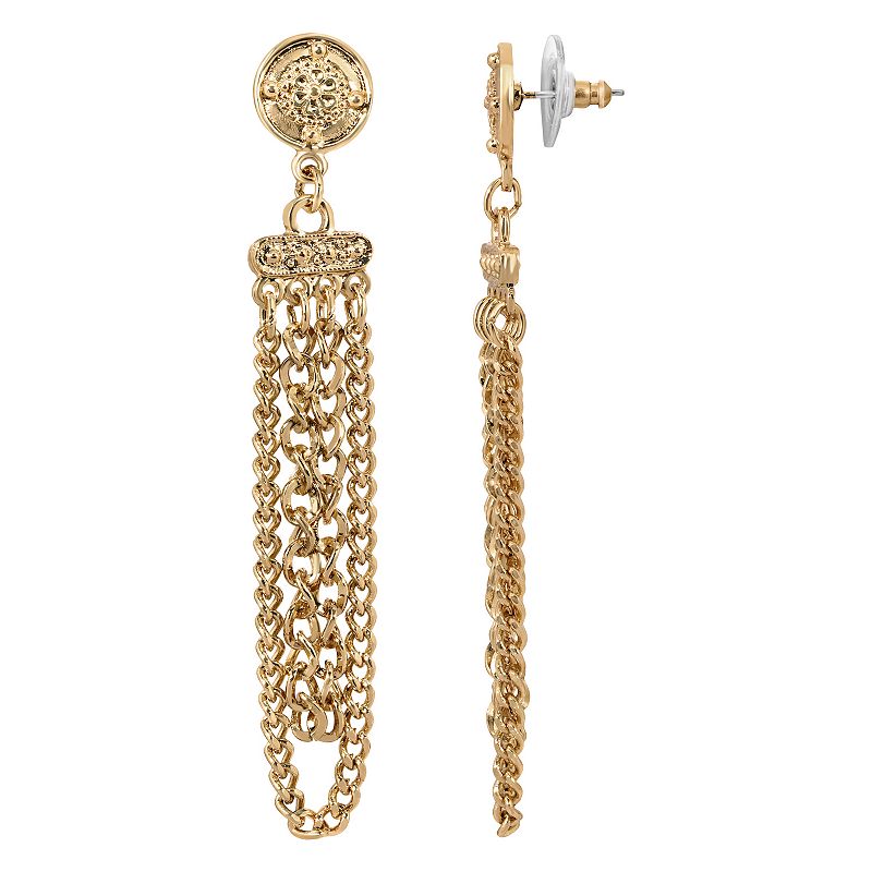1928 Gold Tone Vintage-Inspired Chain Drop Earrings, Womens