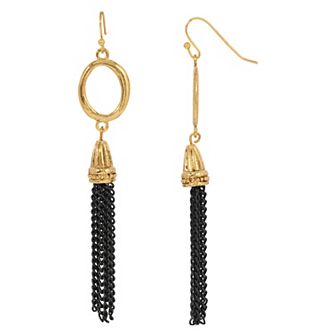 1928 Gold Tone & Black Tassel Drop Earrings