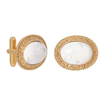 1928 Gold Tone White Howlite Oval Cufflinks