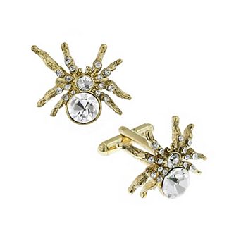 1928 Gold Tone Simulated Crystal Spider Cufflinks