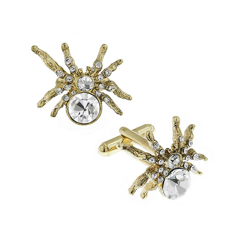 1928 Gold Tone Simulated Crystal Spider Cufflinks, Yellow