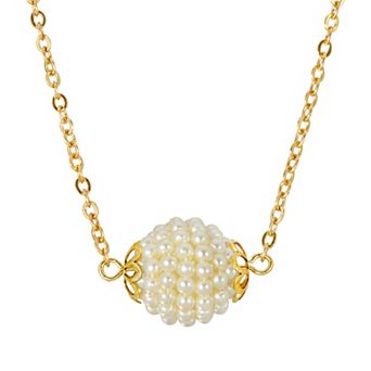 1928 Gold Tone Simulated Pearl Seeded Ball Necklace