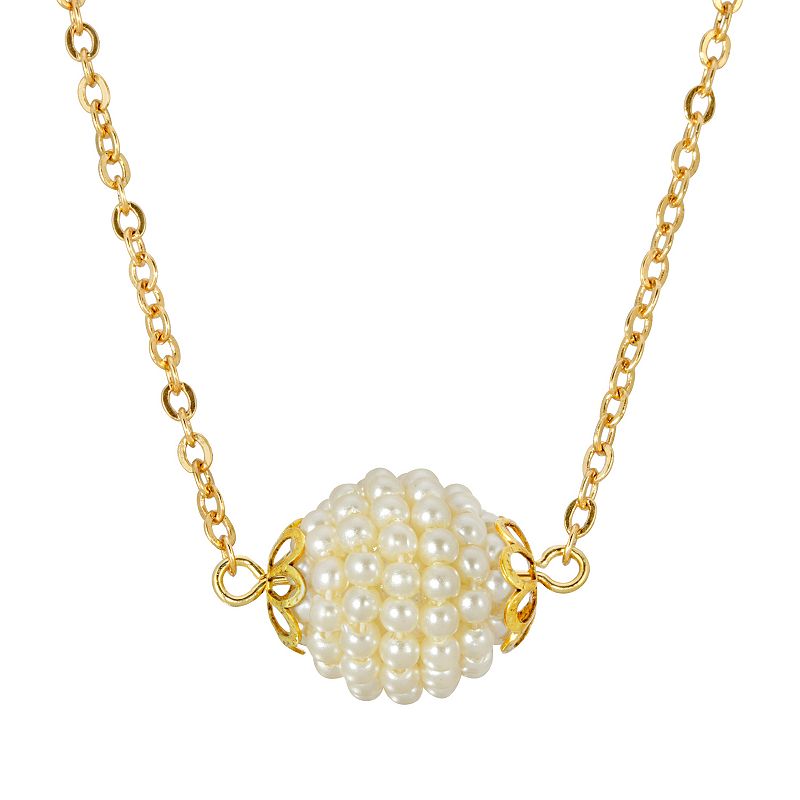 1928 Gold Tone Simulated Pearl Seeded Ball Necklace, Womens, White