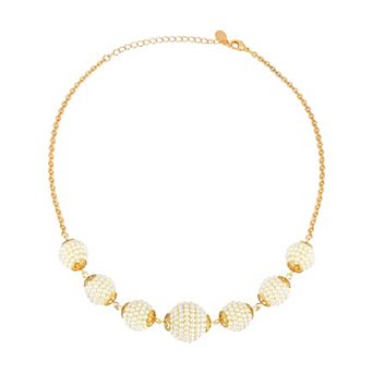 1928 Gold Tone Simulated Pearl Seeded Multi Ball Necklace