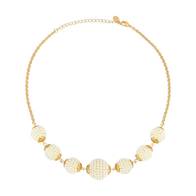1928 Gold Tone Simulated Pearl Seeded Multi Ball Necklace, Womens, White