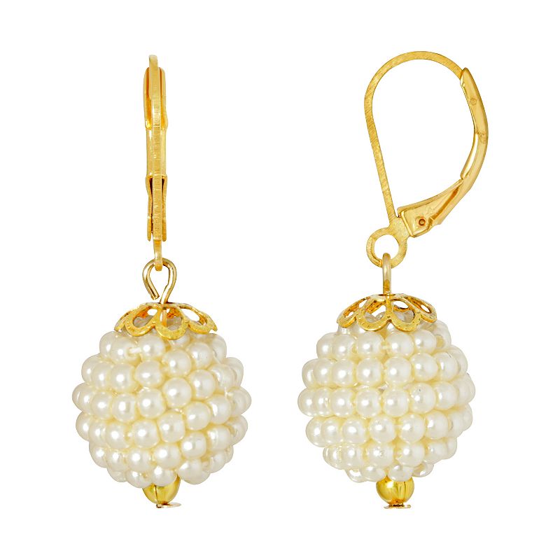 1928 Gold Tone Simulated Pearl Seeded Ball Drop Earrings, Womens, White