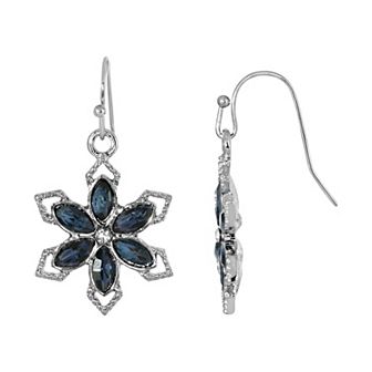 1928 Silver Tone Simulated Blue Crystal Flower Earrings