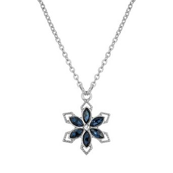 1928 Silver Tone Simulated Blue Crystal Flower Necklace