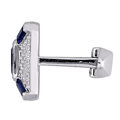 Stella Grace Sterling Silver Lab-Created Blue & White Sapphire Rectangular Cufflinks