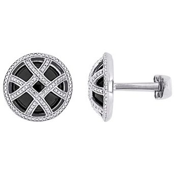 Stella Grace Sterling Silver Black Onyx Circular Cufflinks