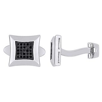 Stella Grace Sterling Silver 1/4 Carat T.W Black Diamond Pave Cufflinks