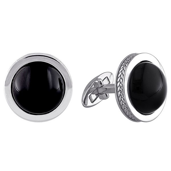 Stella Grace Sterling Silver Black Onyx Braided Accent Cufflinks