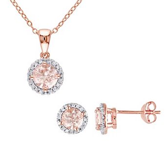 Stella Grace 18k Rose Gold Over Silver 1/6 Carat T.W Diamond & Morganite Earring & Pendant Necklace Set