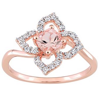 Stella Grace 18k Rose Gold Over Silver Morganite & White Topaz Floral Ring