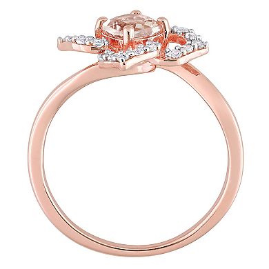 Stella Grace 18k Rose Gold Over Silver Morganite & White Topaz Floral Ring