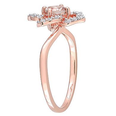 Stella Grace 18k Rose Gold Over Silver Morganite & White Topaz Floral Ring