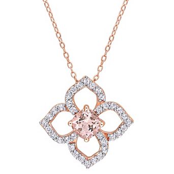 Stella Grace 18k Rose Gold Over Silver Morganite & White Topaz Floral Pendant Necklace