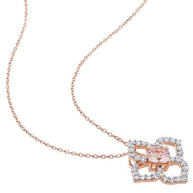 Stella Grace 18k Rose Gold Over Silver Morganite & White Topaz Floral Pendant Necklace