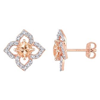 Stella Grace 18k Rose Gold Over Silver Morganite & White Topaz Floral Stud Earrings