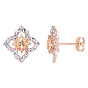 Stella Grace 18k Rose Gold Over Silver Morganite & White Topaz Floral Stud Earrings