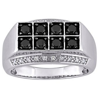 Stella Grace Men's Sterling Silver 1 Carat T.W Black & White Diamond Double Row Ring