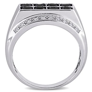 Stella Grace Men's Sterling Silver 1 Carat T.W Black & White Diamond Double Row Ring